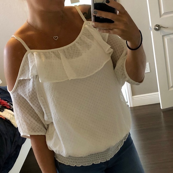 BCX Tops - White Mesh Off the Shoulder Blouse